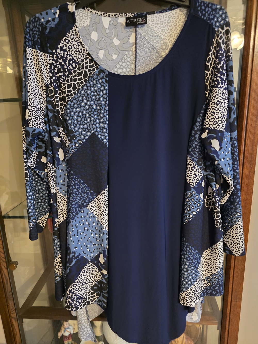 Attitudes by Renee Navy and Light Blue Patchwork Tunic
